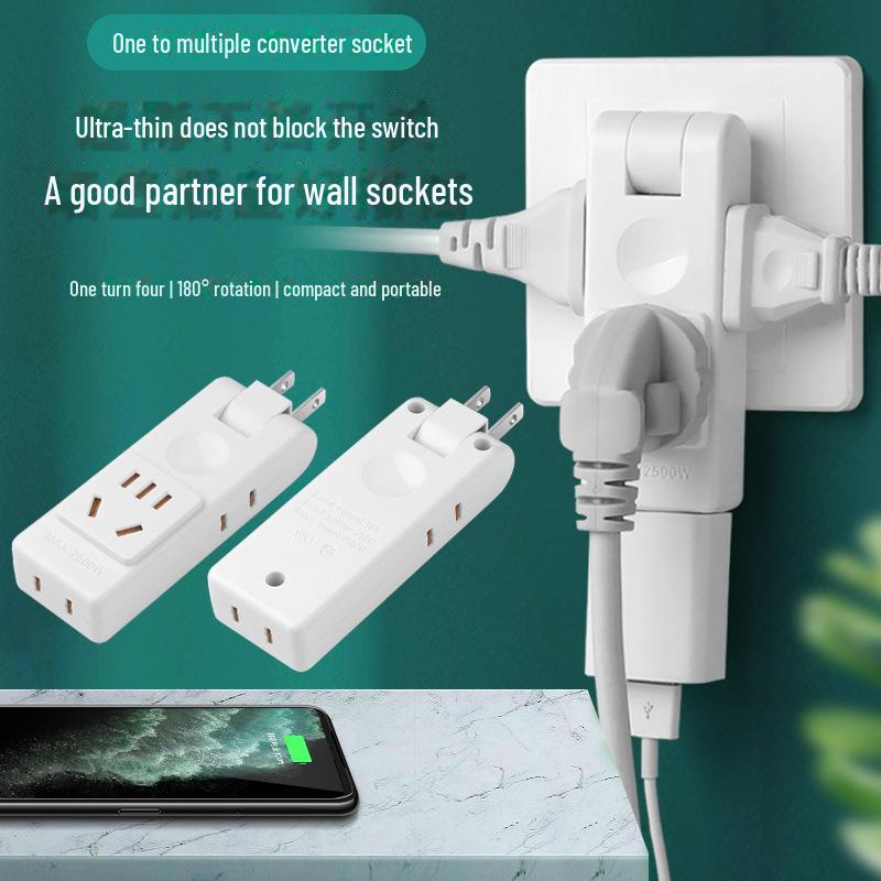 

Ультратонкий поворотний на 180° конвертер розеток США з 3 роз ємами та двома USB