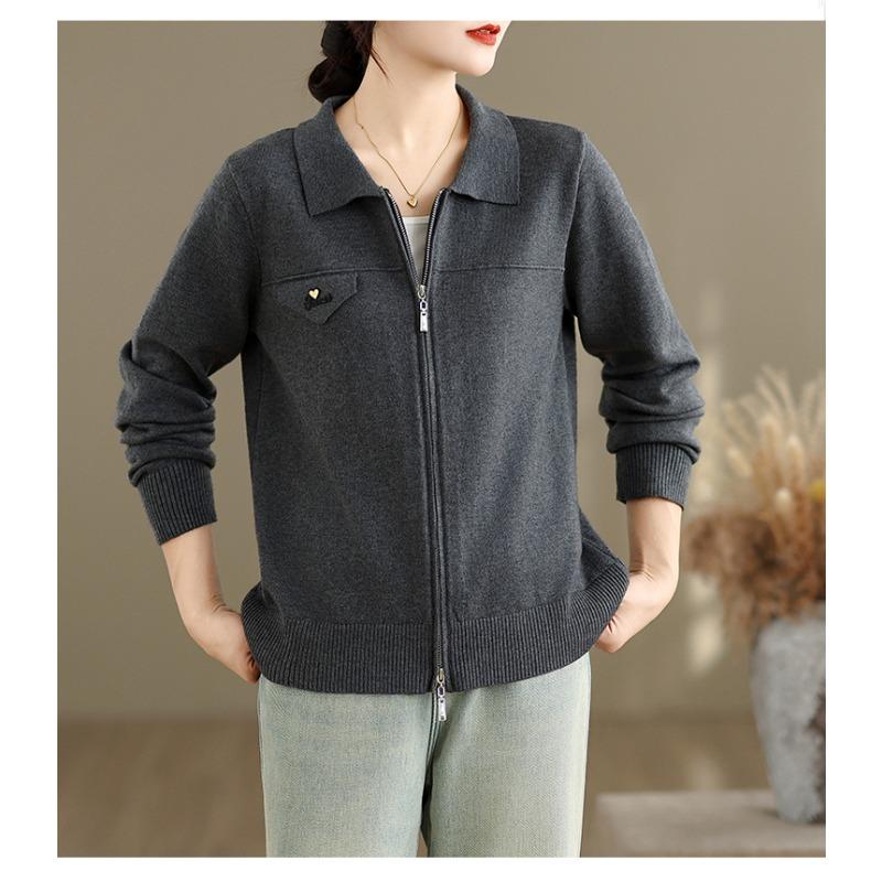Dimanaf 2025 Autumn Winter Sweater Coat Women Casual Solid Basic Cotton Knitted Cardigan Zipper Jackets