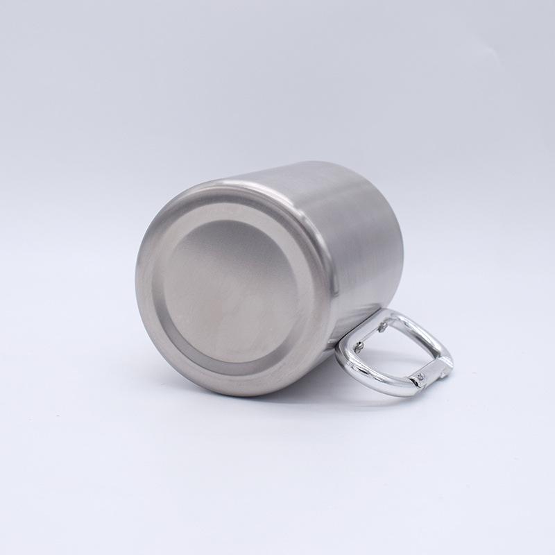 Stainless Steel Mountaineering Buckle Cup Double-layer Camping Water Cup 350ml Hand-held Office Desktop Cup Coffee Cup Portable