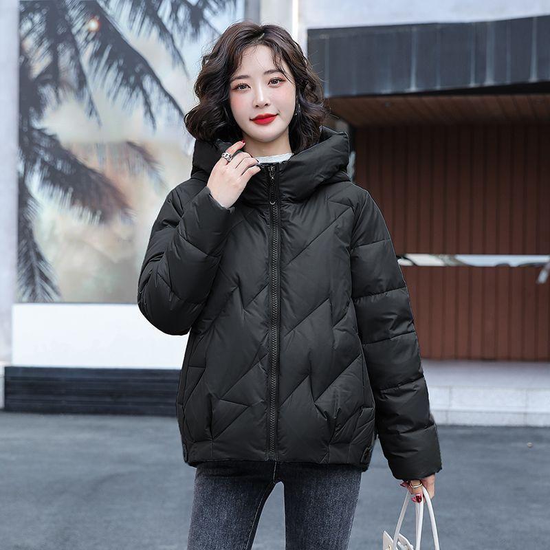 

Женская зимняя куртка Зимняя женская повседневная свободная хлопковая куртка Толстые теплые пальто Женская однотонная повседневная короткая стеганая куртка S чёрный