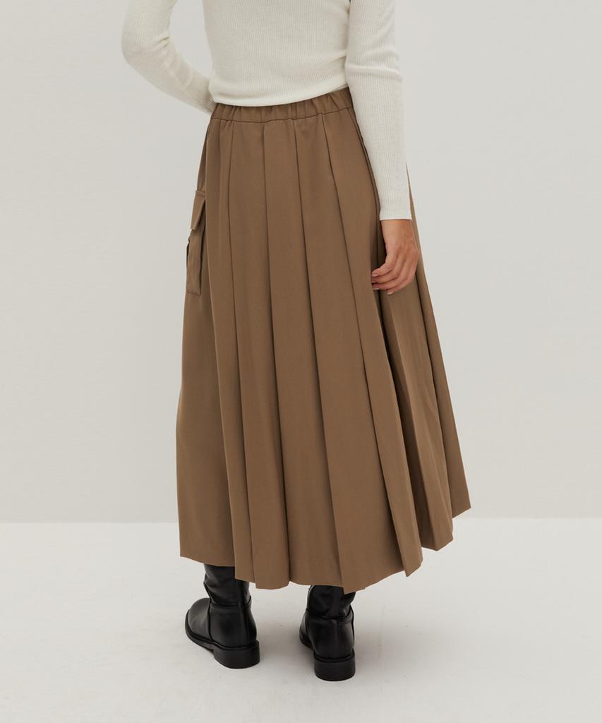Raverous Pleated Long Skirt Beige