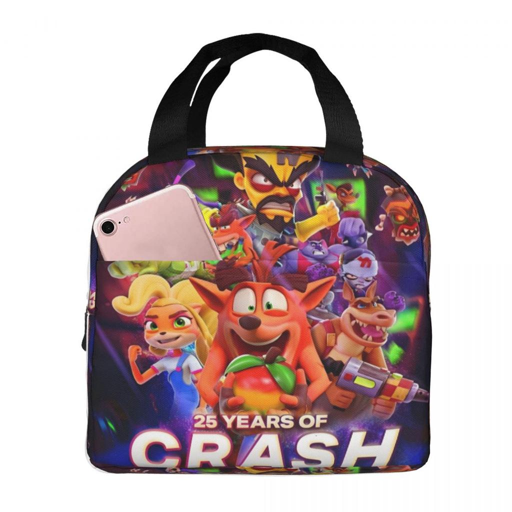 Crashs Bandicoots Cartoon Merch Insulated Lunch Bag For School Video Game Food Box Portable Cooler Thermal Lunch Box