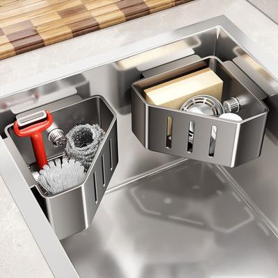 Spülbecken-Filterkorb mit Saugnäpfen für die Küchenspüle Hervorragende Drainage Rostfreier Karbonstahl Schwammhalter Mehrzweck-Aufbewahrungsregal