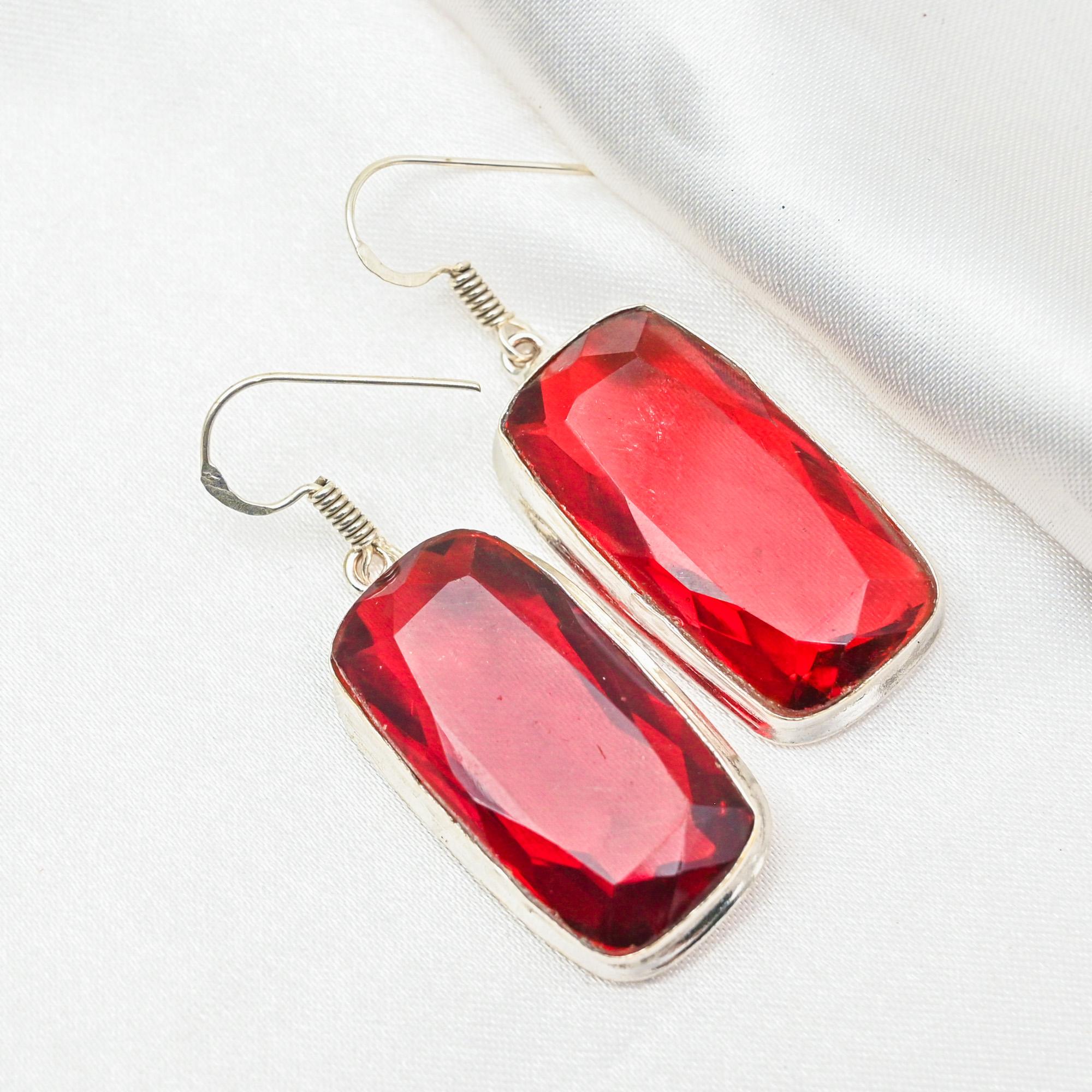 

Ювелирные изделия из красного граната, серьги из цельного серебра 925 пробы, серьги из драгоценных камней ручной работы на День памяти 1.96 Inches красный