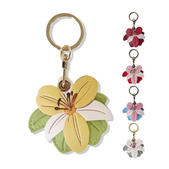 Keychain Pendant Flower Shape Bag Pendant Imitation Leather Access Control Card Holder Protective Cover Car Keychain Hanging Ornament