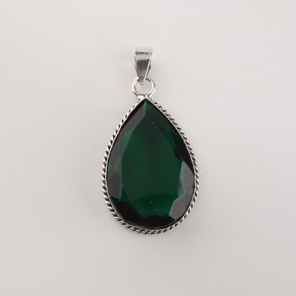 Chromdiopsid Edelstein Silberanhänger 1,80" , 925 Sterlingsilber Handgefertigter Schmuck, Grüner Stein Anhänger Zum Verschenken PP-65-3