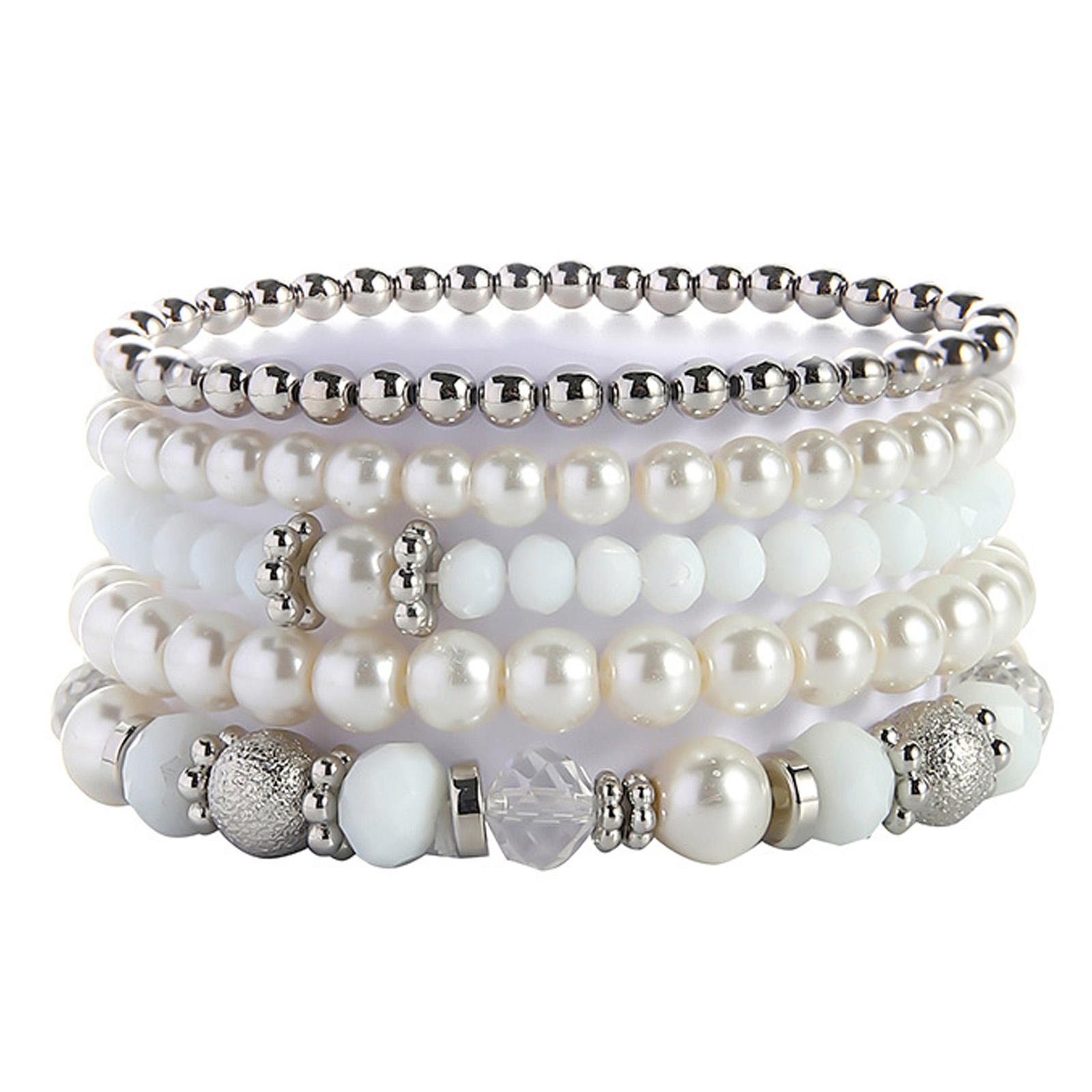 

Набор из 5 штук эластичных браслетов с кристальными бусинами, сверкающие браслеты с кристальными бусинами, украшение для личного стиля и для подарка белый