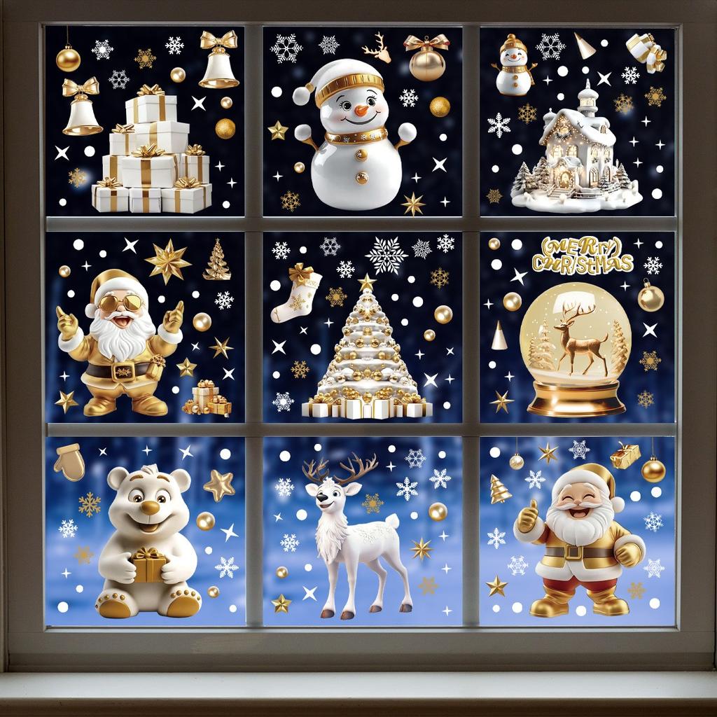 The Christmas Snowman Window Is Pasted With Of Glass. Christmas Stickers Are Used For Decoration And Are Suitable For Parties