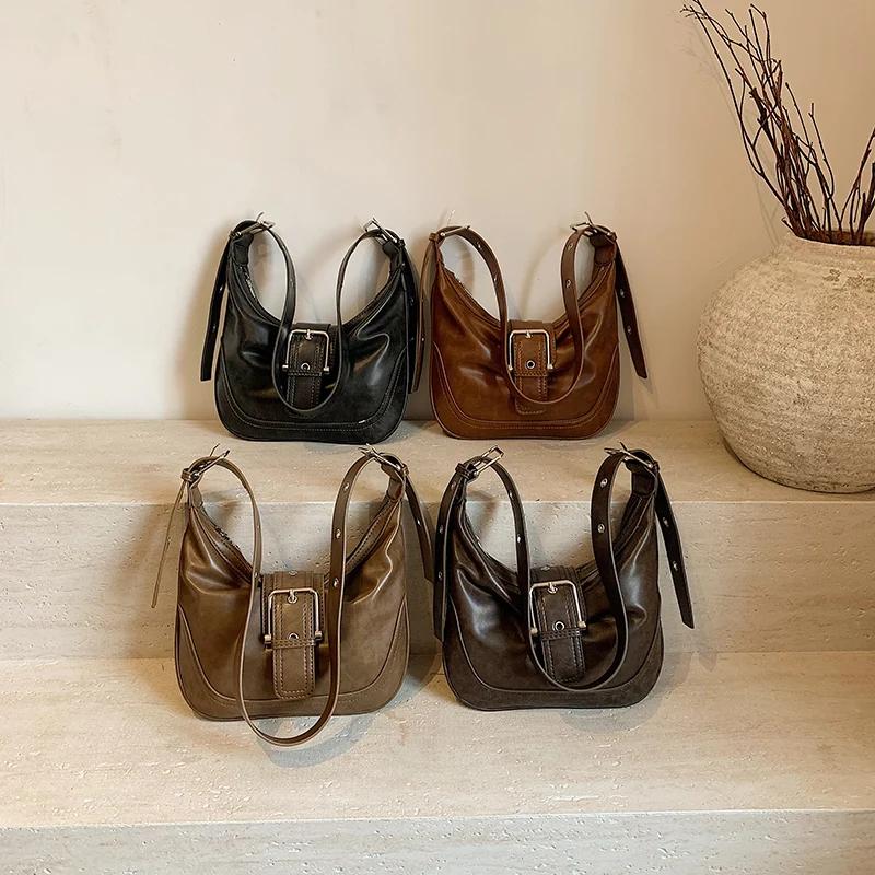 2024 Winter Belt Design Y2K Retro Small PU Leather Crossbody Bag Women Fashion Handbags New Trend Luxury Shoulder Bag