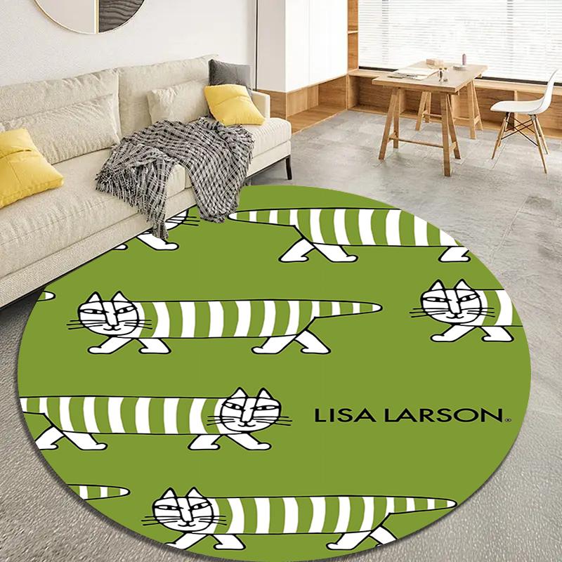 Lisa Larson Cute Round Area Rug,Carpet Rug for Living Room Bedroom Sofa Playroom Decor,Non-slip Floor Mat Q0022
