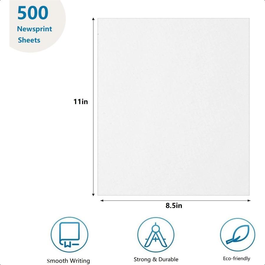 

500 листов газетной бумаги 8,5 x 11 дюймов Гладкая газетная бумага для рисования, эскизов, раскрашивания, Бумага для рисования в большом количестве для дудлов United States