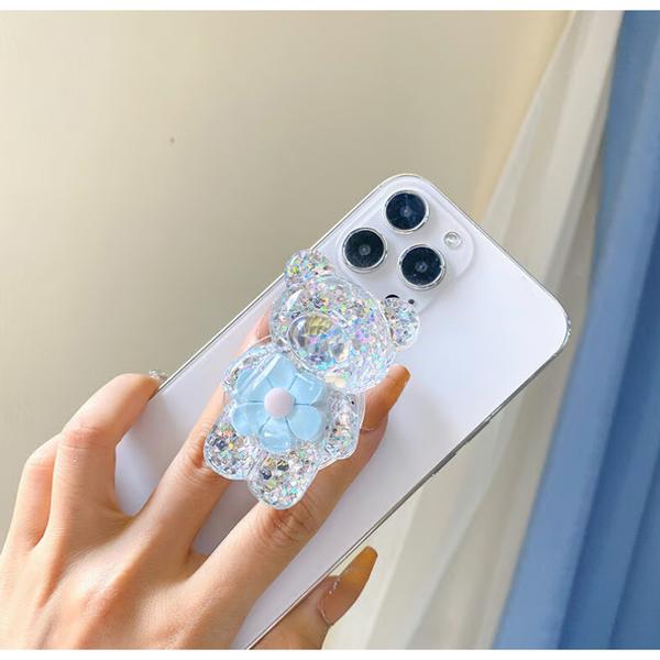 AY Bling Flower Bear Grip Tok Epoxy Smart Tok, White, 1 Piece