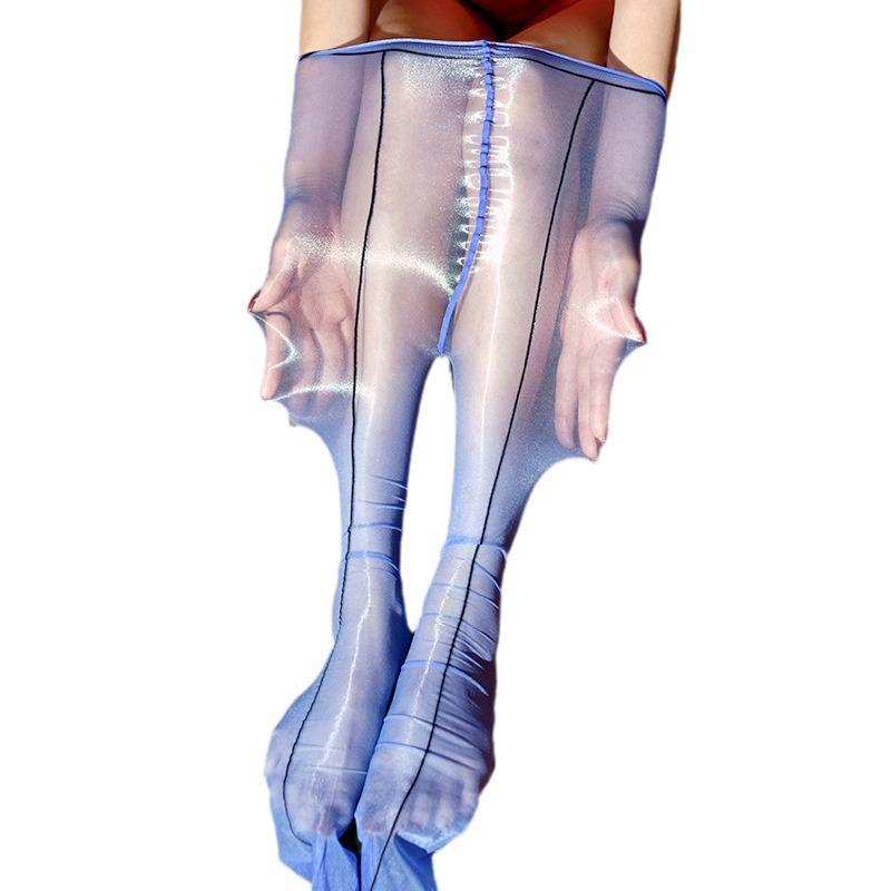 Aurora High Waist Shiny Open Crotch Pantyhose - Sexy, Silky & Waistless Stockings