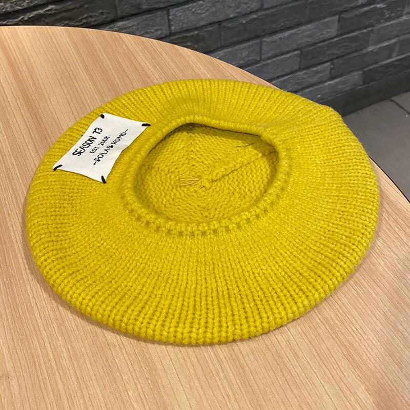 

Шляпа Женская Шляпа-бутон Вязаный шерстяной берет Осень и Зима Лоскутная Универсальная Серая Шляпа художника M(56-58cm) жёлтый