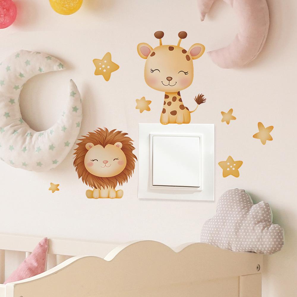 Lion Deer Stars Switch Sticker Self-Adhesive Removable Wall Sticker for Living Room Bedroom Hallway Home Decor Art