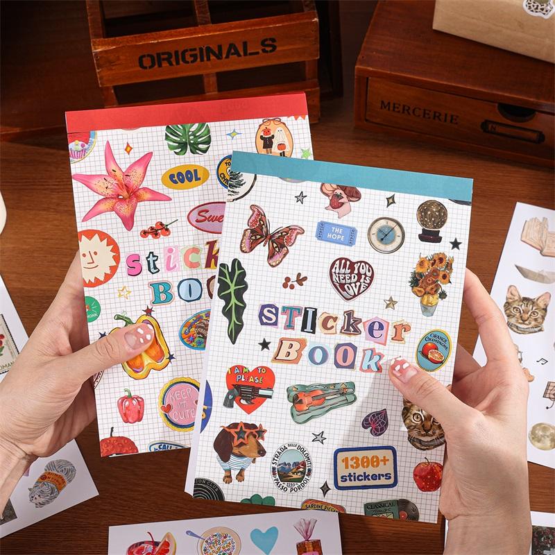 50 Sheets Moment Paper Sticker Book Mixed Animals Plants Fruits Designs for Scrapbooking Journaling DIY Craft Supplies