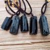 Rope Necklace Faux Tourmaline Stone Pillar Pendant Fashion Unisex Necklace Jewelry for Party