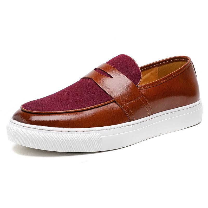 2025 British Style Plus Size Low-Top Skate Shoes: Round Toe Leather Casual Sports Loafers for Men.