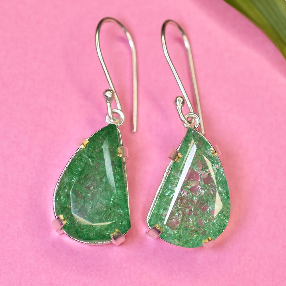 CERTIFIED Fancy Natural Green Emerald 925 Sterling Silver Stone 68 Ct Earring MY.ER-37-NS