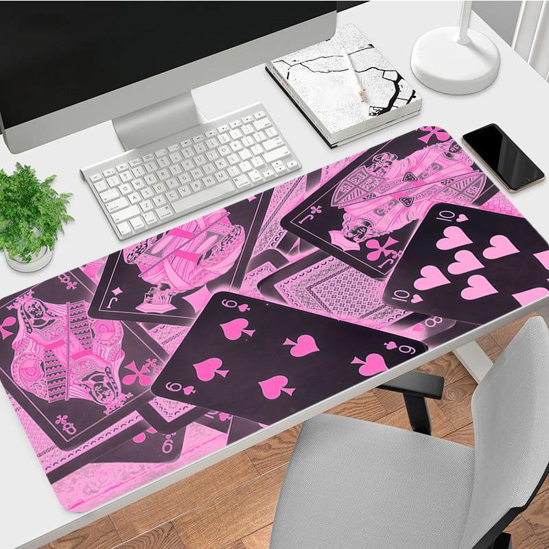 Pink Cards Xl Gaming Mouse Pad Nonslip Rubber Base Stitched Edge Waterproof Desk Mat For Pc Laptop Gamer Office Computer Accessories C92969