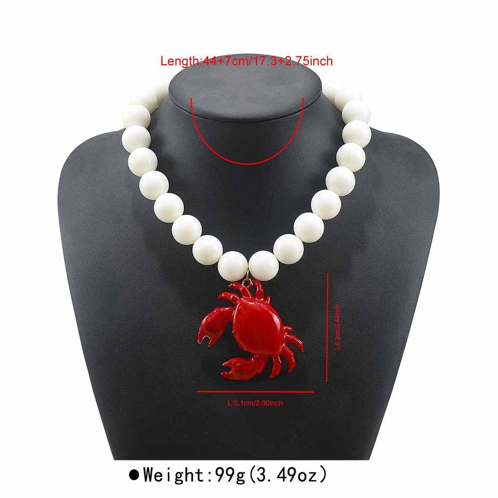 Creative Red Lobster Crab Starfish Coral Pendant Beads Necklace Stylish Versatile Niche Summer Beach Vacation Collarbone Chain