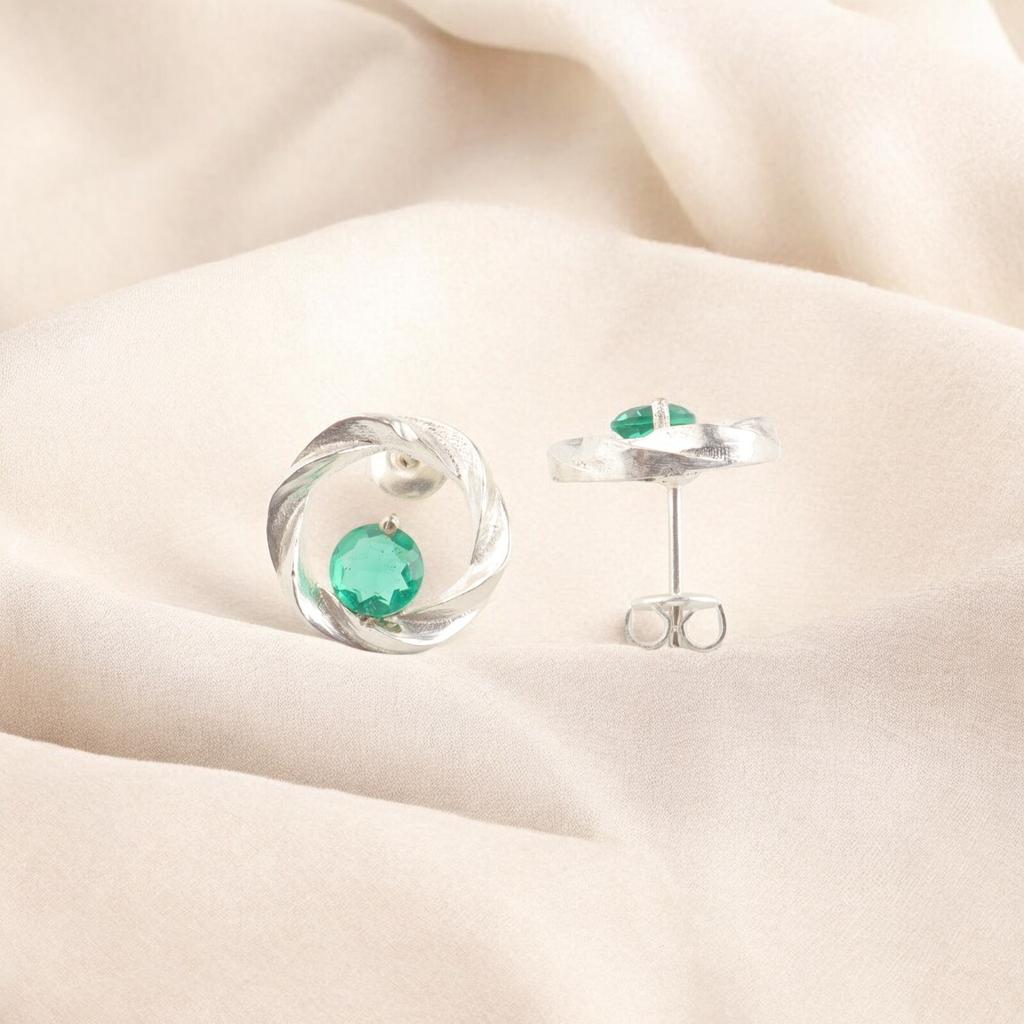 925 Stamped Silver Jewelry Chrome Diopside Gemstone Stud Handmade Earrings 0.64" CE-13-2