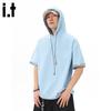 :CHOCOOLATE Men's Hooded Plaid Color-Block Short-Sleeve T-Shirt