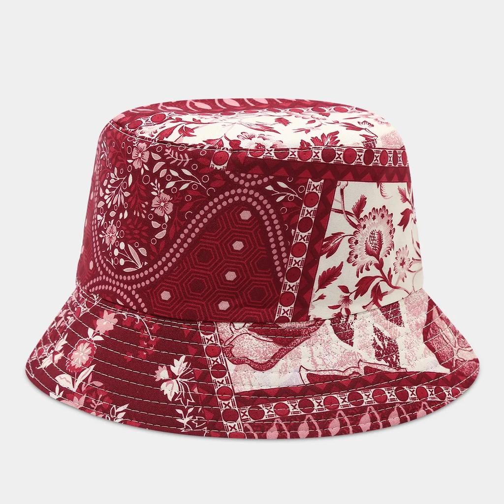 Boho style flower print double side sunscreen fisherman hat women fashionable outdoor sunshade retro sun beach bucket hat