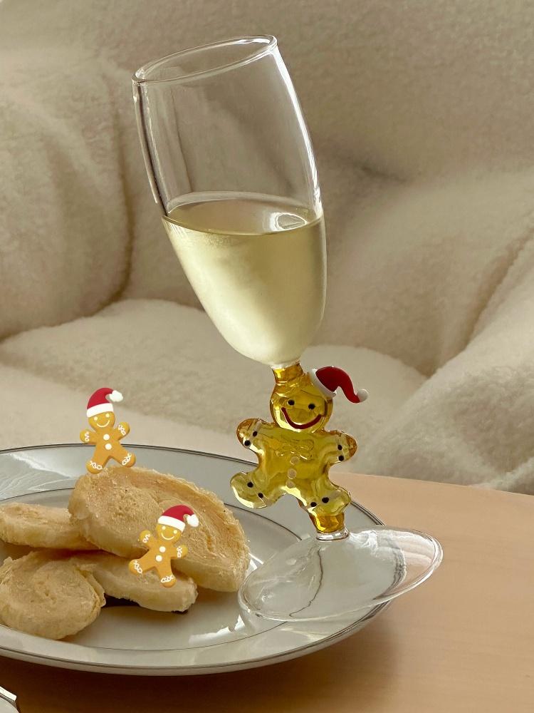 Christmas New Cute Gingerbread Man Wine Glass Ins Gift High footed Champagne Glass Festive Atmosphere