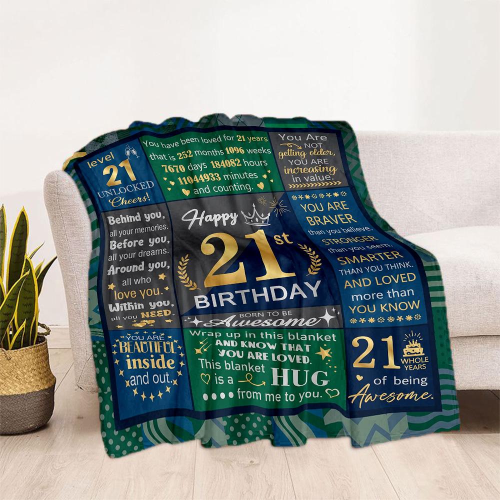 21st Birthday Celebration Blanket Soft Warm Cozy Suitable for Seaside Couch Chair for All Seasons Digital Print