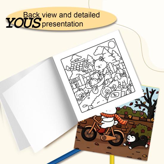 Drawing Pads for Colored Pencils Cozy Village Coloring Book, Thickened Cotton Pulp Paper, Stress Healing Cartoon Illustrations Relief Portable