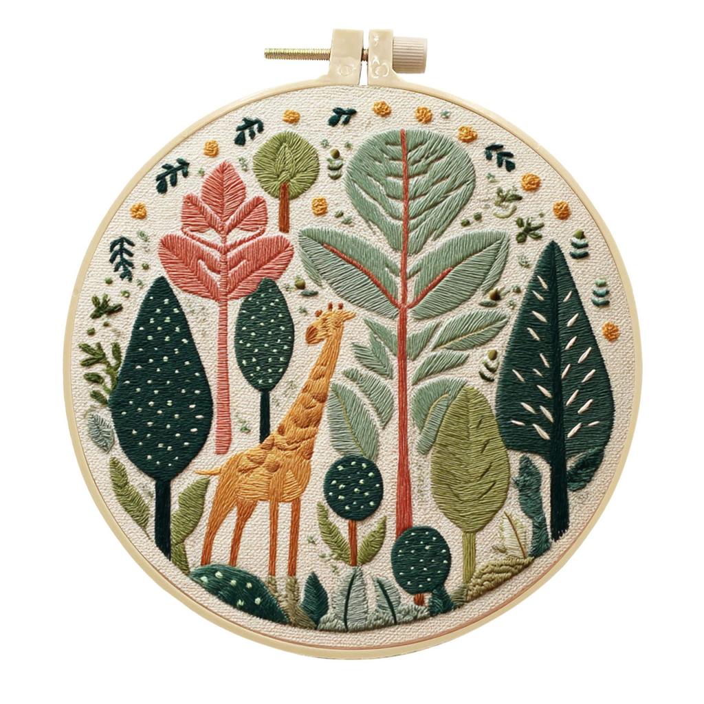 1pc Giraffe and Green Plant Pattern DIY Embroidery Kit for Beginners