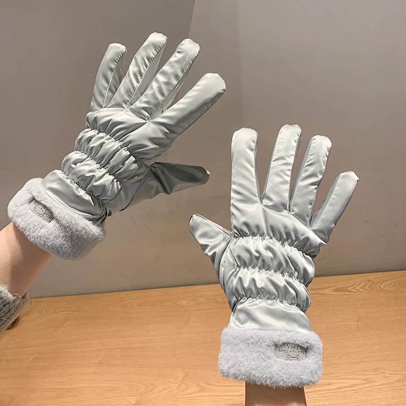 Winter Gloves for Women, Fleece-Lined, Thickened, Warm, Cute, Suitable for Cycling, Windproof, Cold-Proof, Touchscreen Compatible, Winter Season