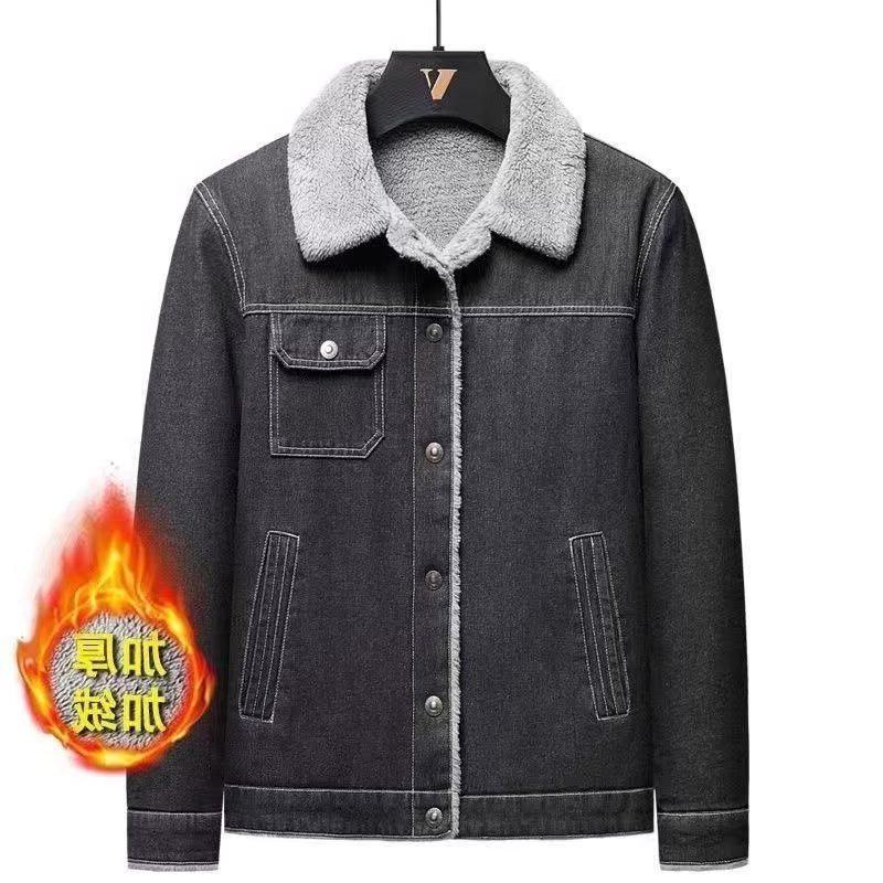 Men's Slim Fit Denim Jacket with Fleece Lining and Lambswool, 2025 Korean Style, Casual Lapel Design