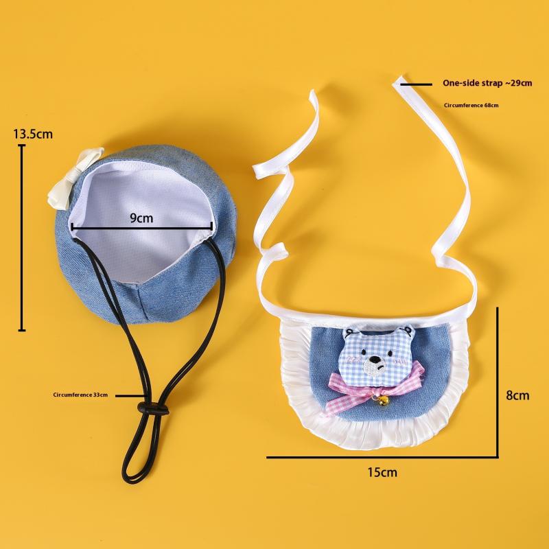 1/2Pcs Cartoon Plaid Cowboy Teddy Bear Rabbit Pet Beret Bib Lace Bow Pet Decoration Set Cats Dogs Pet Clothing Accessories