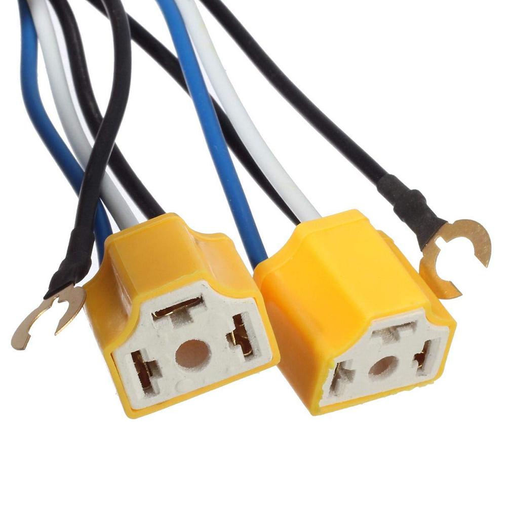 2 Headlight H4 Headlamp Light Bulb Ceramic Socket Plugs Relay Wiring Harness Kit 12V