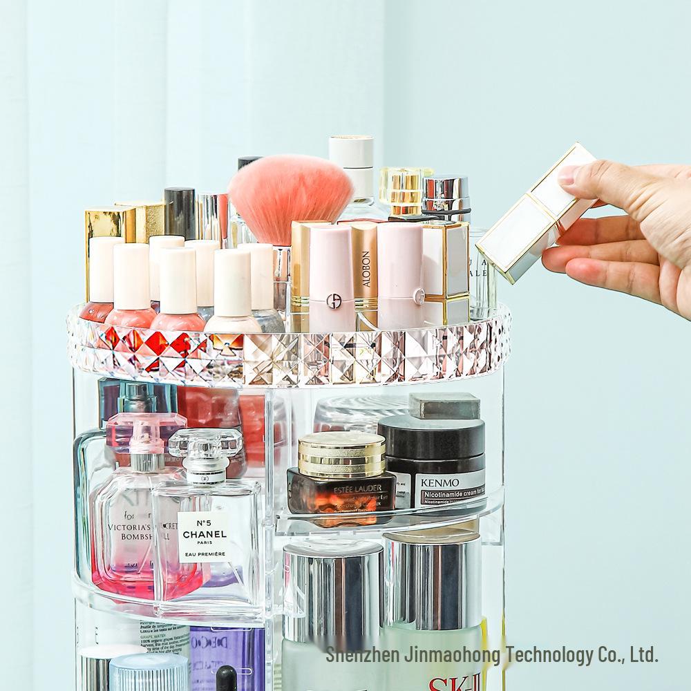 Transparenter drehbarer Make-up-Organizer mit Diamantmuster für den Schminktisch