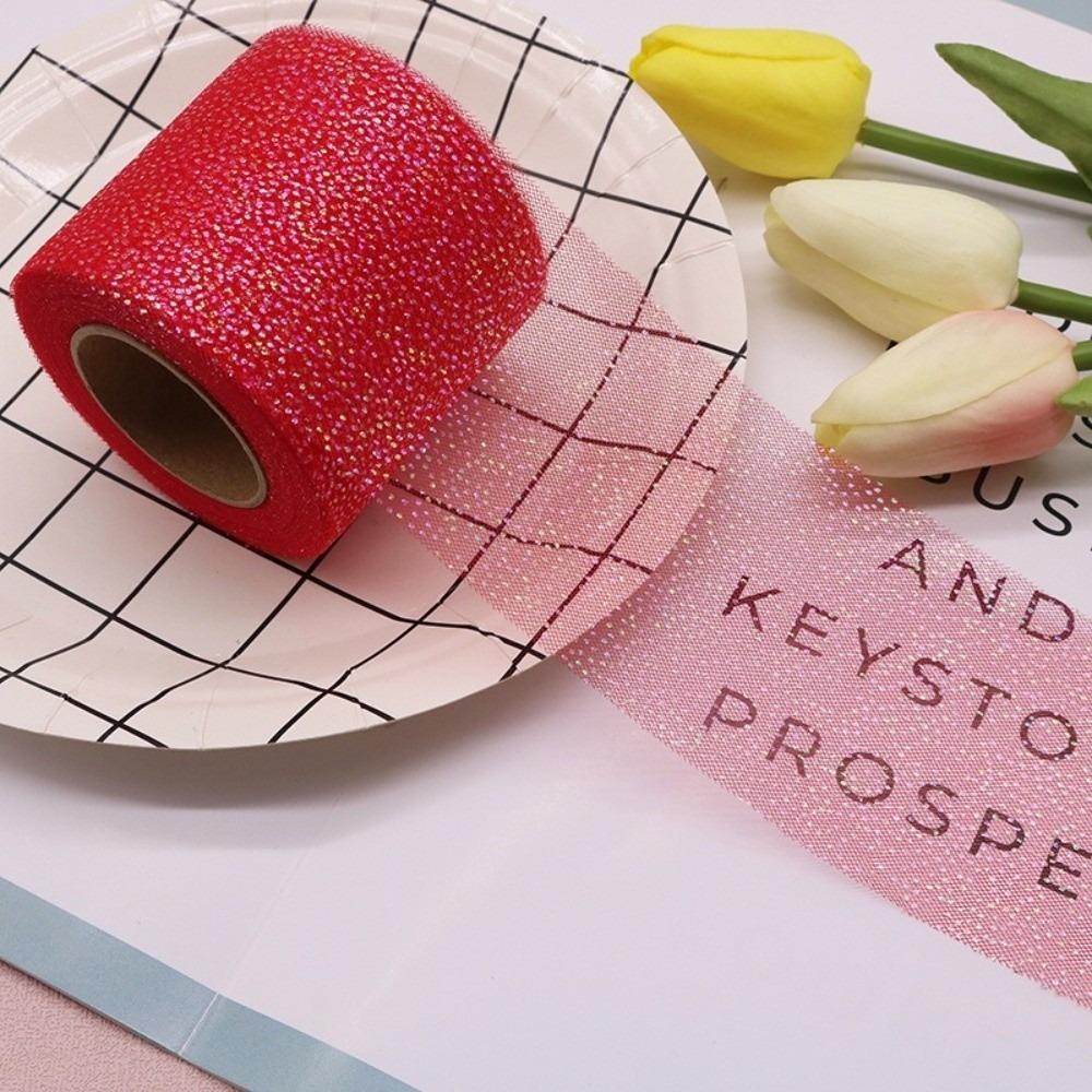 6CM 25Yards Glitter Dot Tulle Roll DIY Craft Gifts Packaging Material New Crystal Sequin Ribbons