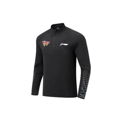 Li Ning Cba Series Guangdong Team Badge Embroidered Casual Sports Stand Collar Long Sleeve Sweatshirt Men Sweatshirt Black ATLT143-1