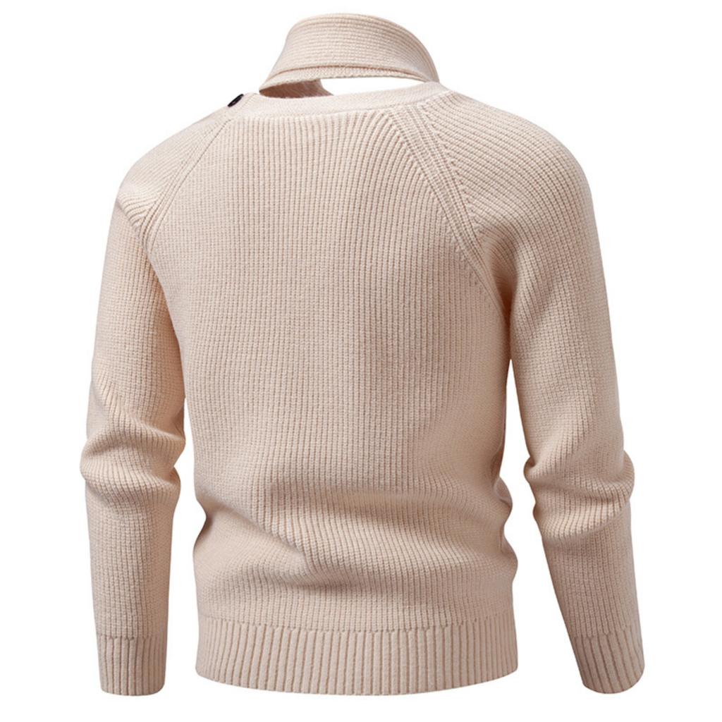 Men's Casual Solid-color Patchwork Style Long-sleeved High-neck Sweater, Men's Fitted Knitted Pullover, Scarf Collar Sweater