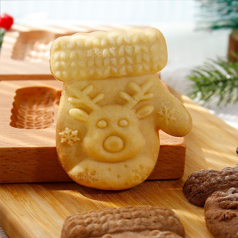 Dřevěné formičky na sušenky na Vánoce, DIY 3D gravírované embosované formičky na vykrajování sušenek, vánoční stromek sněhová vločka Santa Claus perníček