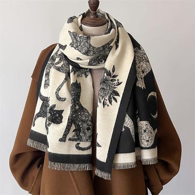 Warme Winterdecke Kaschmirschal Für Damen Design Katzenmuster Dicke Pashmina Schals Und Wickeltücher Bufandas Damen Poncho Schal