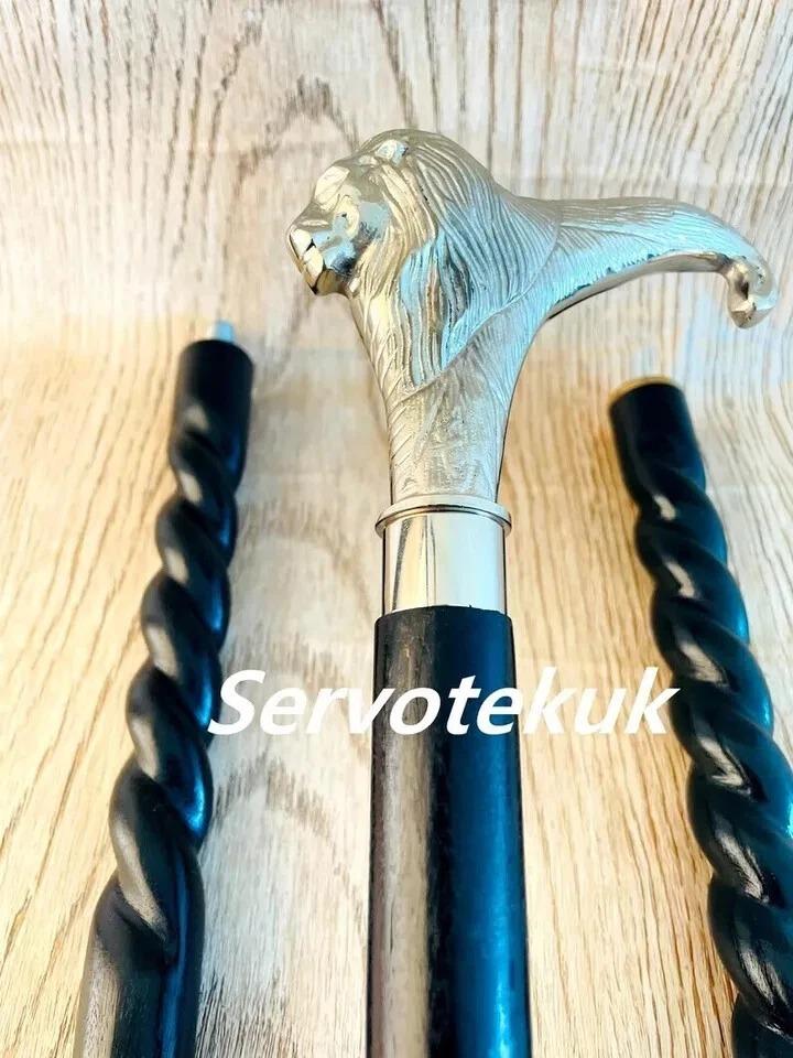 Handcrafted Lion Handle with Wooden Rope Style Walking Stick\ Great for Hiking