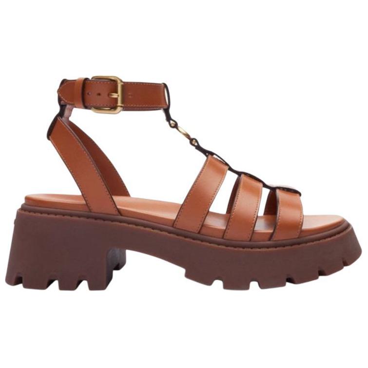 Coach Leather 3D C Logo Comfortable Design Thick Sole Fisherman Roman Sandals Women sandals Brown CAR70-COG
