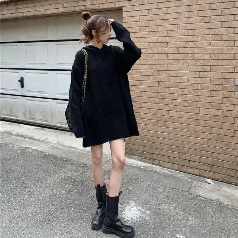 Autumn Winter New Fashion Hoodies Long Sleeve Solid Sweaters Women's Clothing Korean Trend Drawstring Knitting Simplicity Tops