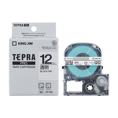 King Jim Genuine Tepra PRO Tape Cartridge 12mm Transparent Text 8m Length ST12K Label/Black