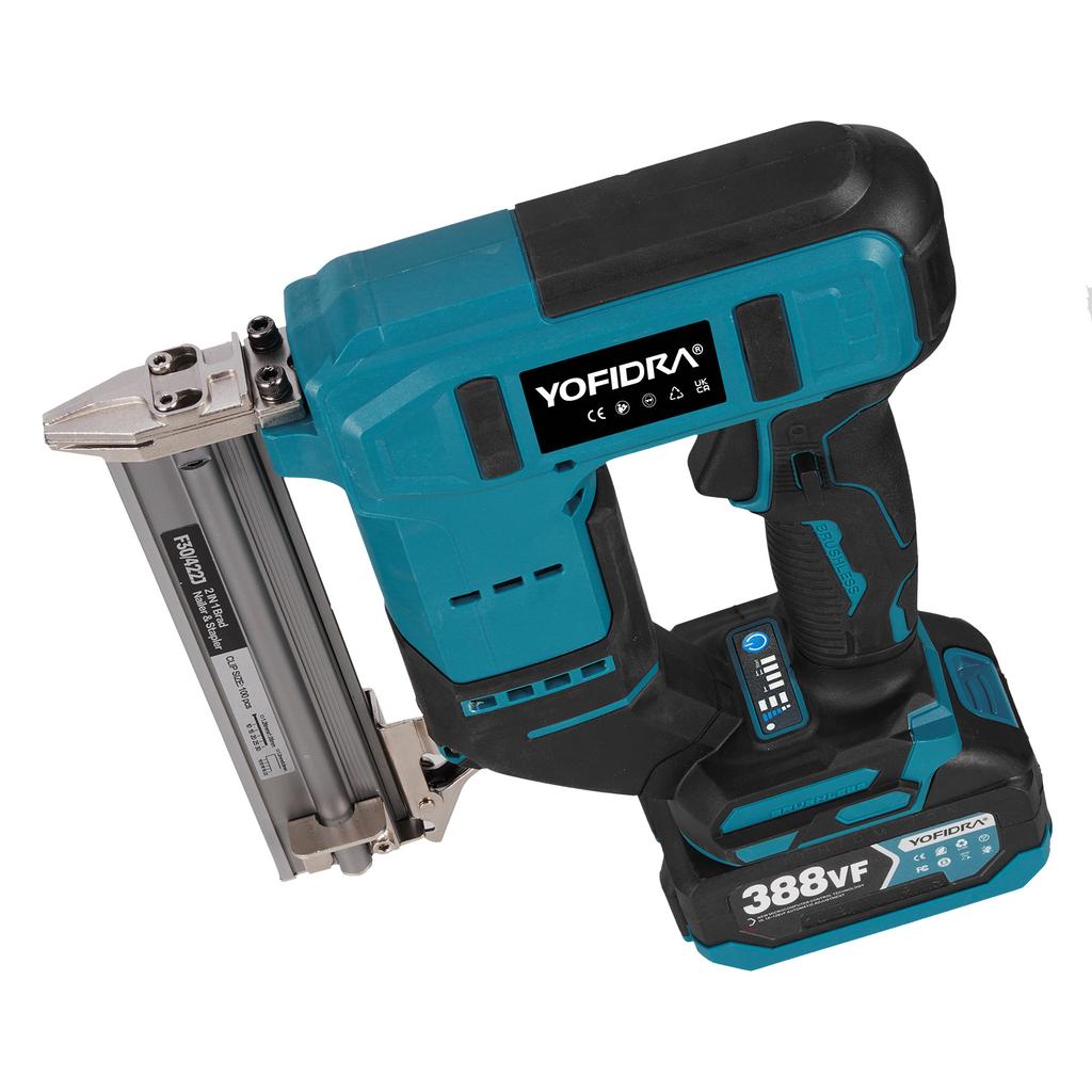 Yofidra Chiodatrice elettrica senza spazzole 30mm 2in1 Chiodatrice/Graffettatrice a batteria Chiodatrice per carpenteria Tacker Strumento per batteria Makita 18V Spilli