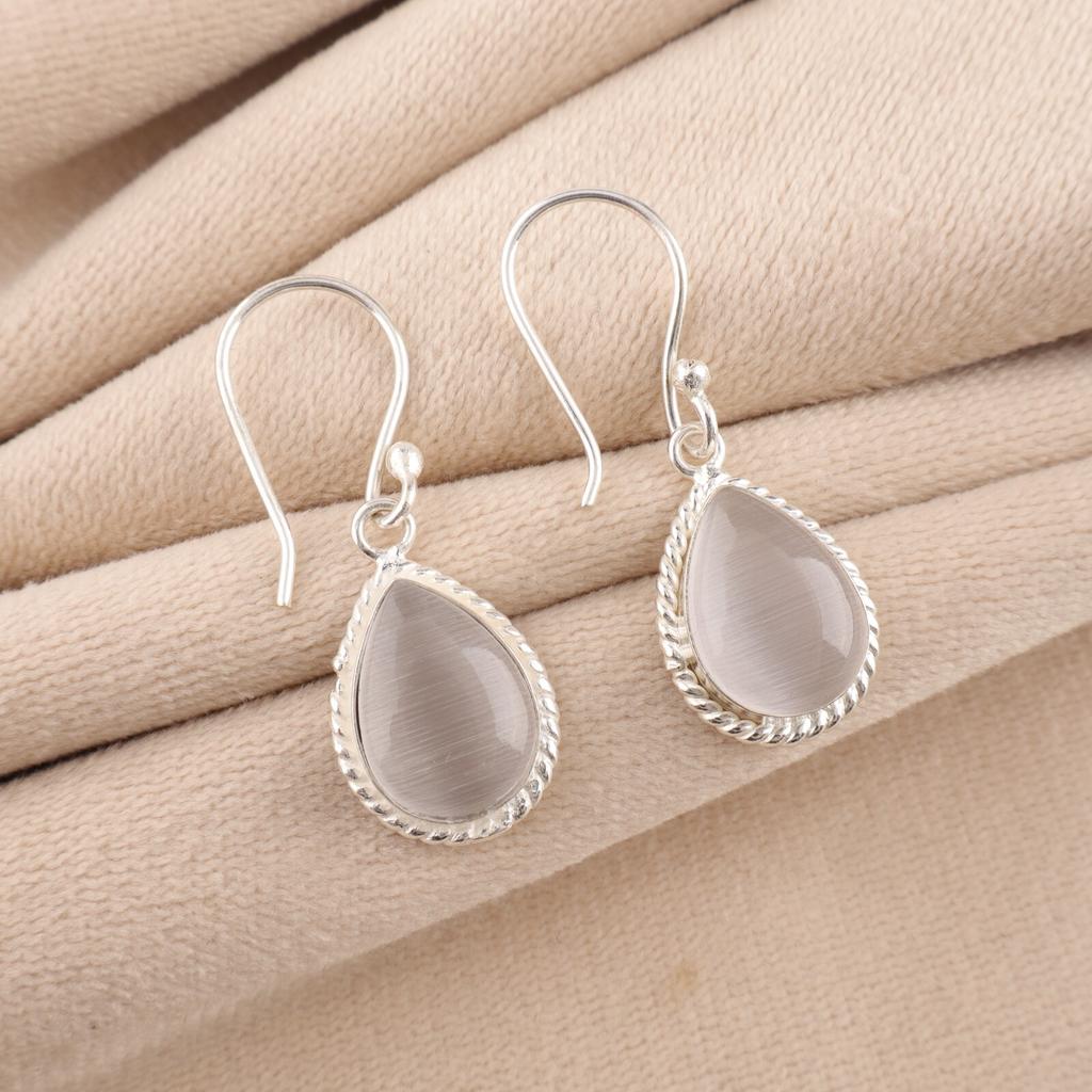 Selenite Gemstone 925 Fine Silver Jewelry Handmade Women Designer Earrings 1.40" EE-9-41