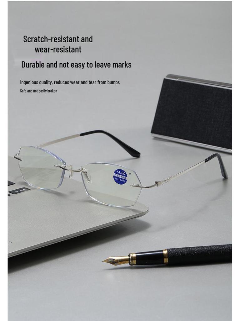 High-End Frameless Metal Anti-Blue Light Reading Glasses with Mortise and Tenon Design - Youthful Fashion.