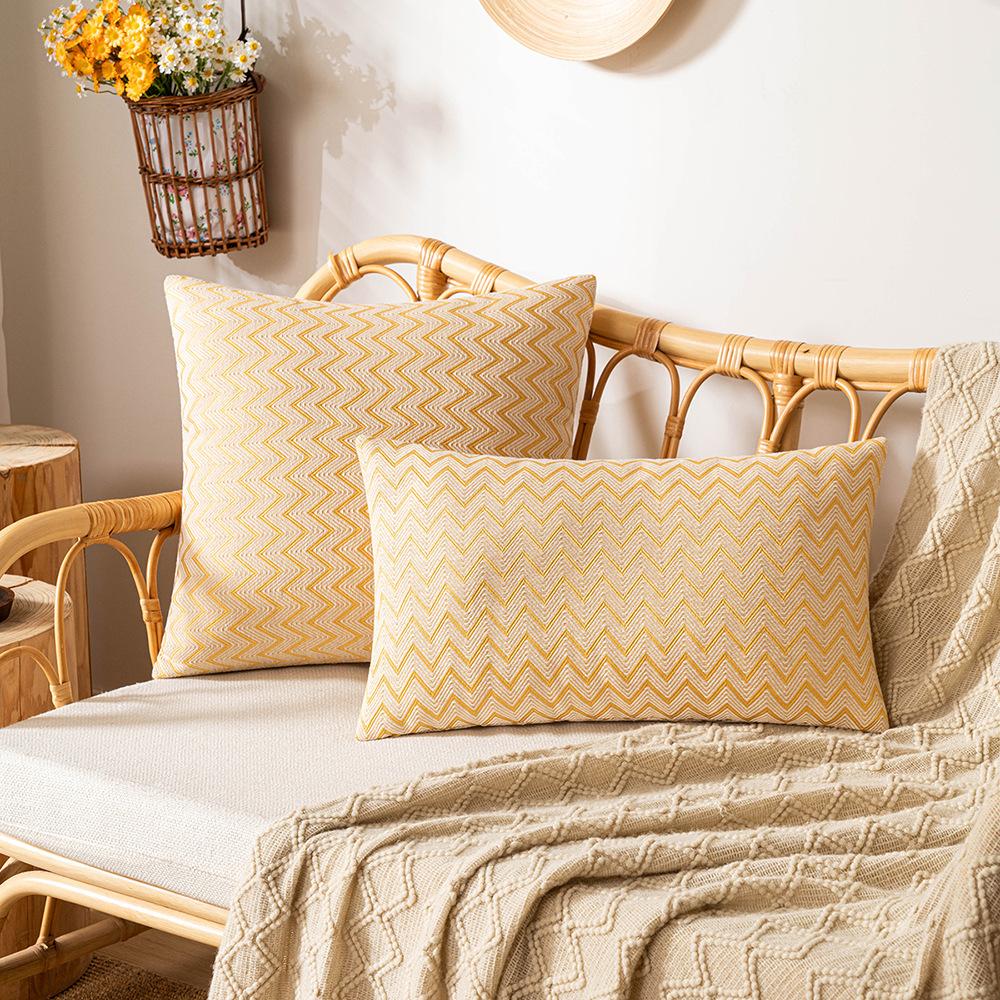 Double-sided Jacquard Pillow Case Nordic Braided Living Room Sofa Cushion Imitation Cotton Linen Simple Waffle Bedside Bench